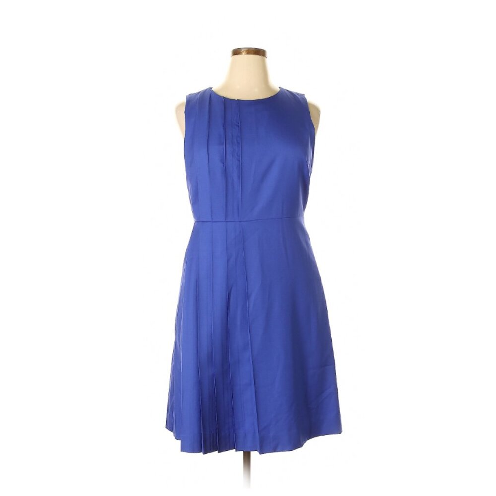 Blue J Crew wool midi sleeveless dress with pleating detail